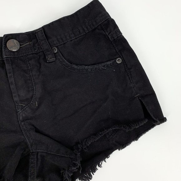 Free People Denim Shorts Sharkbite Black Button Fly Fray Hem Distress - Picture 6 of 10